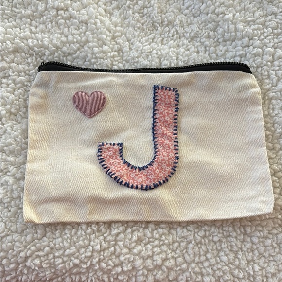 Mommajsews Handbags - Hand crafted Monogrammed Pouch with Pink Heart and Letter J